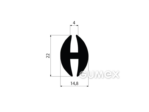 Gumový profil tvaru "H", 22x14,8/4/4mm, 70°ShA, EPDM, -40°C/+100°C, čierny